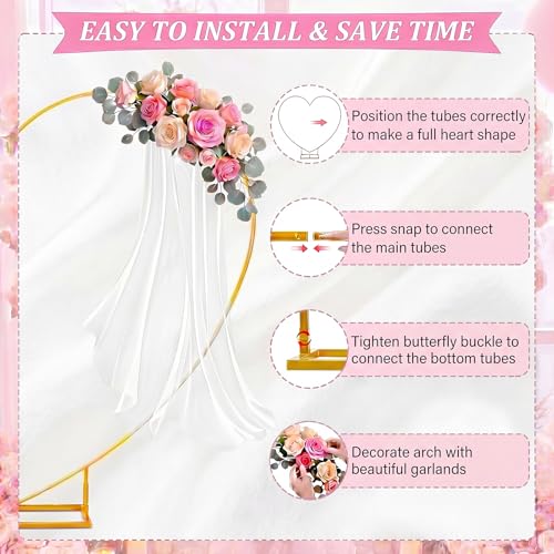 Arttown 6.6 FT Heart Arch Stand Gold Heart Shaped Wedding Arch Frame Wedding Arch Photo Backdrop Stand Suitable for Proposal, Wedding, Valentine’s Day, Bridal, Birthday Party Decorations - color: Gold