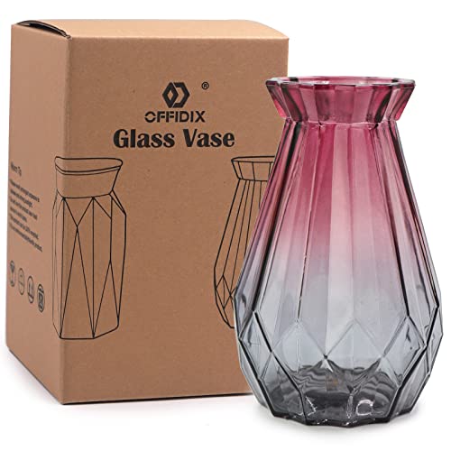 OFFIDIX Glass Vase Gradient Multicolor with Geometric Faceted Design Floral Vase for Weddings, Events, Decorating, Arrangements, Flowers, Office, or Home Decor - color: D-wine Red Gray Gradient