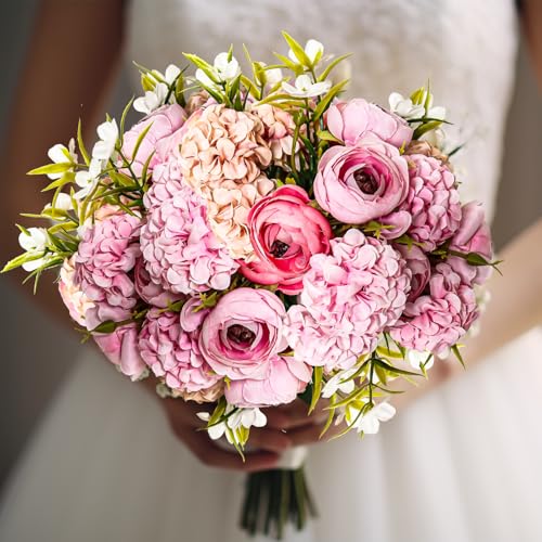 Zerzsy Pink Peonies Artificial Flowers, 10 Branch Burgundy Faux Peonies, Silk Flower Bouquet for Centerpiece Table Wedding Home Decor - color: Ped-10, size: 1 Bouquet