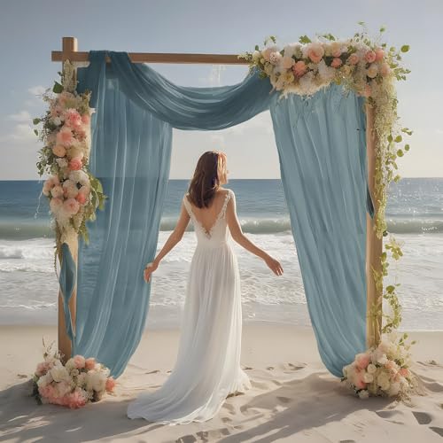 Dusty Blue Wedding Arch Draping Fabric Shimmery Sheer Drapes 2 Panels Extra Long Backdrop Curtains for Wedding Anniversary Party Summer Outdoor Events 4th July Drapery, 31" x 20 ft - color: Dusty Blue, size: 240" L x 31" W (2 Panels)