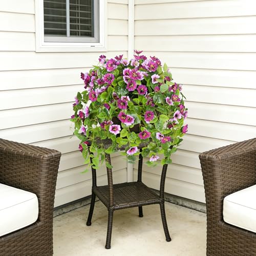 Hrobek Fake Artificial Flowers Hanging for Outdoors Decor, 2 Bundles UV Resistant Faux Silk Flowers for Planters Porch Patio Window Yard Balcony Fence Decoration - color: Purple, Light Purple-2