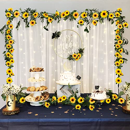 Uieke 10 Pack Artificial Sunflower Garland, 8.2ft/Pcs Silk Sunflowers with Green Leaves, Flowers Vines for Room Home Kitchen Garden Wedding Arch Bridal Baby Shower Party Outdoor Decor - size: Medium