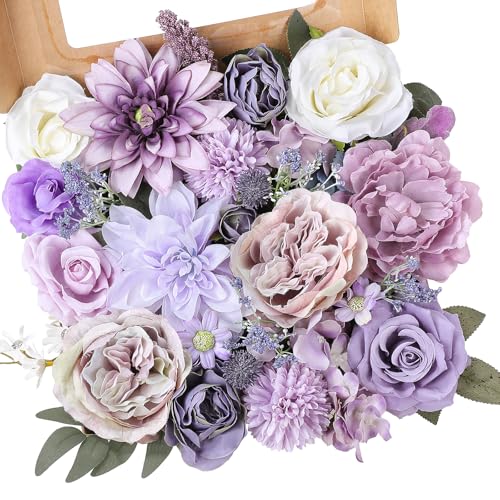 AGIRL Artificial Flowers Combo Silk Mix Purple Fake Flowers with Stems for DIY Wedding Bouquets Centerpieces Arrangements Table Chair Decor Baby Shower Home Decor - color: Purple