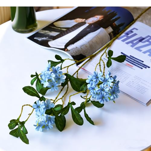 5PCS Faux Flowers for Vase Spring Stems Indoor Decoration – 26.8", Artificial Flower Branches for Vase,Bulk Silk Fake Flowers Stems for Home Kitchen Dining Table Centerpieces (Blue) - color: Blue