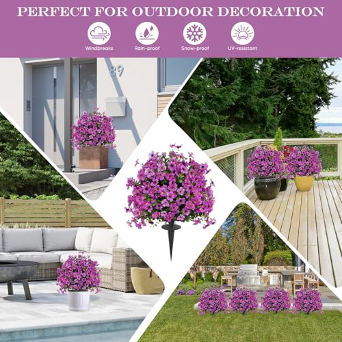 FAJUNZH Artificial Topiary Bushes for Outdoors with Spike, Boxwood Ball Fake Shrubs UV Resistant Faux Plants for Indoor Outdoor Fall Thanksgiving Halloween Decor (Purple Violet) - color: Purple Violet
