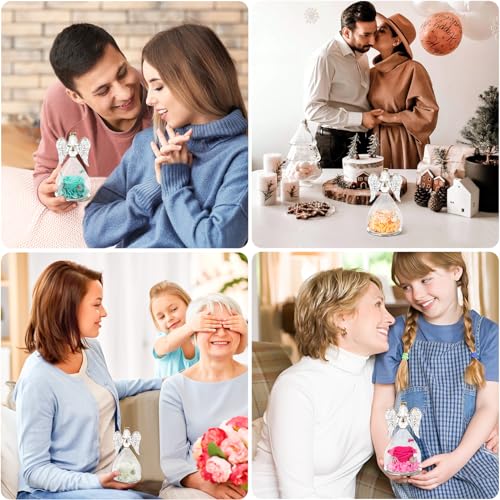 Miofula Gifts for Mom Birthday Gifts for Women, Preserved Flowers Rose in Glass Angel Figurines, Fresh Flowers for Delivery Anniversary Forever Real Roses Gifts for Mothers Grandma Her Wife Girlfriend - color: White
