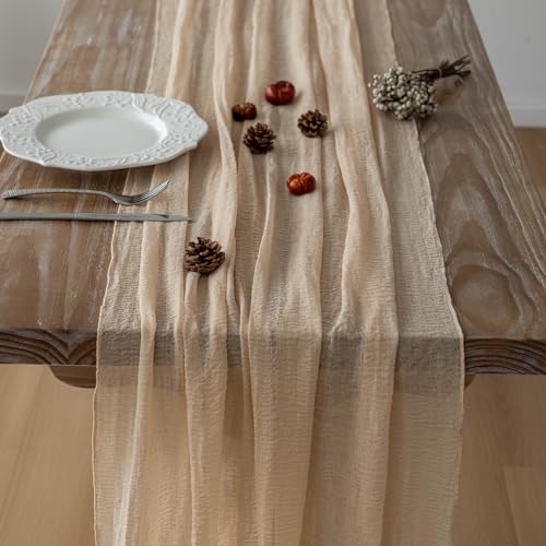 Keketoarrange Deep Beige Cheesecloth Table Runner Rustic Boho Butter Gauze 120 Inch 10 FT Cheese Cloth for Wedding Baby Bridal Shower Birthday Party Long Sheer Spring Summer Home Decorations - color: Deep Beige, size: 35"x120"(Pack of 1)