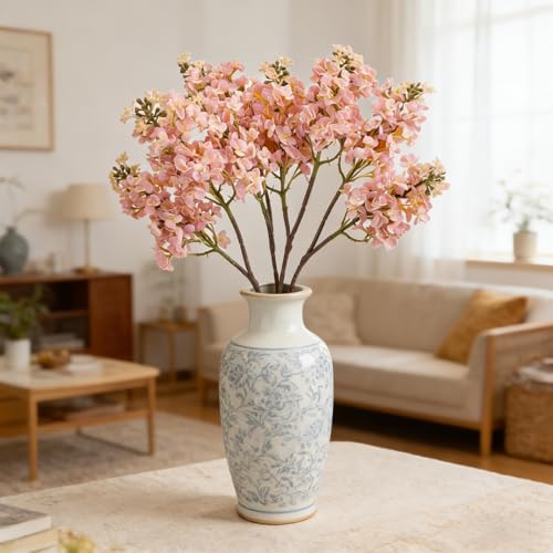 4PCS 25.6inch Lilac Artificial Flowers Light Pink Fake Delphinium Long Stem Silk Real Touch Flower Faux Lilac Floral Arrangement for Tall Vase Table Wedding Garden Home Decoration（Light Pink） - color: 25.6inch Light Pink