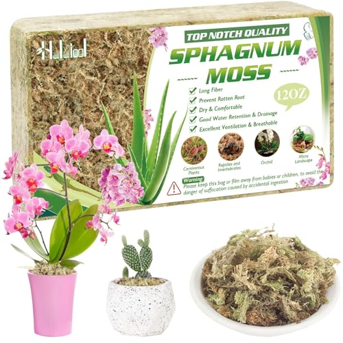 Halatool 12OZ Orchid Moss Sphagnum for repotting, 16QT Dried Sphagnum Moss for Plants Indoor, Maintain Air Humidity and Improve Soil Acidity, Natural Media for Orchid Plant Growth - size: 16 qt (0.8 lbs)