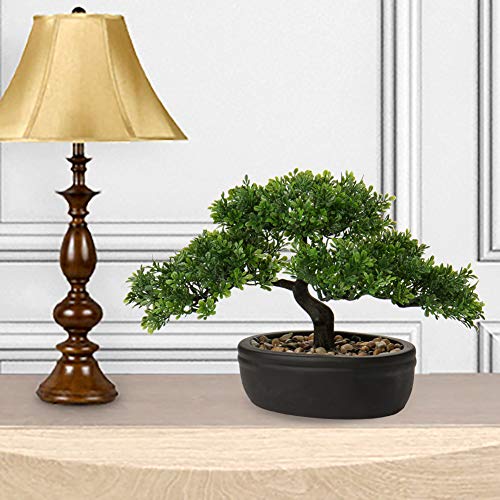 Artificial Bonsai Tree Juniper Faux Plants Indoor Small Fake Plants Decor with Ceramic Pots for Home Table Office Desk Bathroom Shelf Bedroom Living Room Farmhouse Decorations - style: 9" Ficus