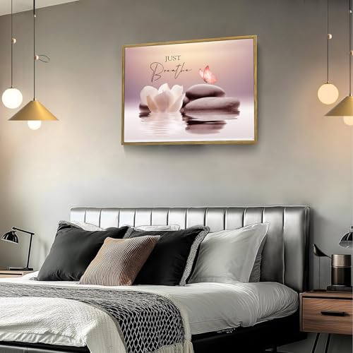 LB Pink Butterfly Wall Art for Bathroom Inspirational Quotes and White Floral Canvas Wall Art Wall Paintings Home Decor Zen Spa Wall Pictures for Living Room Bedroom Office Ready To Hang,17x12 Inch - color: Pink, size: 12"L x 17"W