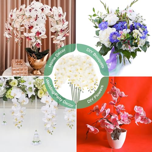 M METERXITY 6-Pack Artificial Orchid Flowers 9 Large Petals 37 Inch Faux Phalaenopsis Silk Bouquets Real Touch White Fake Orchids for Home/Wedding/Christmas/Party/Garden Office - color: White