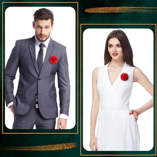 16 Pcs Lapel Flowers for Men Suits Flower Lapel Pins for Men Brooch Pins Handmade Satin Boutonniere - color: Red, size: Noble