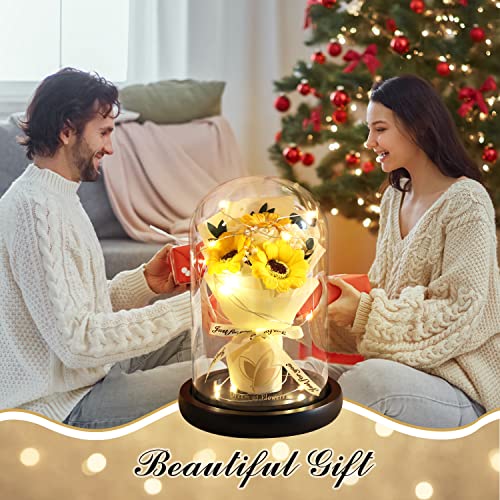 Rose Gifts for Mom,Flower Rose in Glass Dome with 2 Lighting Mode,Sunflower Gifts for Mother,Artificial Forever Flowers Xmas Birthday Gifts for Women Mom Wife Girlfriend Sister Friend - color: Yellow Rose