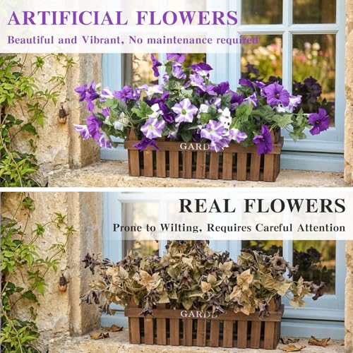 CEWOR 4pcs Artificial Flowers Plants for Outdoor Indoor, Fake Silk Flowers UV Resistant Faux Petunias Flower for Garden Front Door Porch Planter Patio Home Decor (Purple White) - color: Purple & White Morning Glory