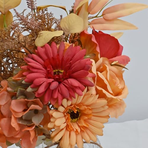 LADADA Vintage Burnt Orange Artificial Flowers with Glass Vase for Fall Home Decor - color: Yellow
