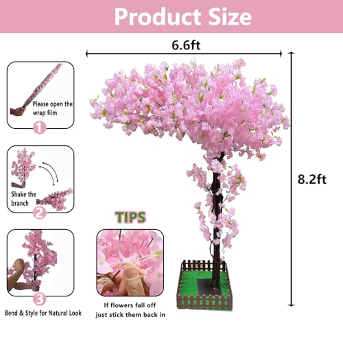 Pink Artificial Cherry Blossom Trees Large 8.2ft Indoor Outdoor,Faux Cherry Blossom Tree Artificial,Fake Cherry Blossom Handmade Tree for Wedding Party Restaurant Park - color: Pink, size: 8ft 2in