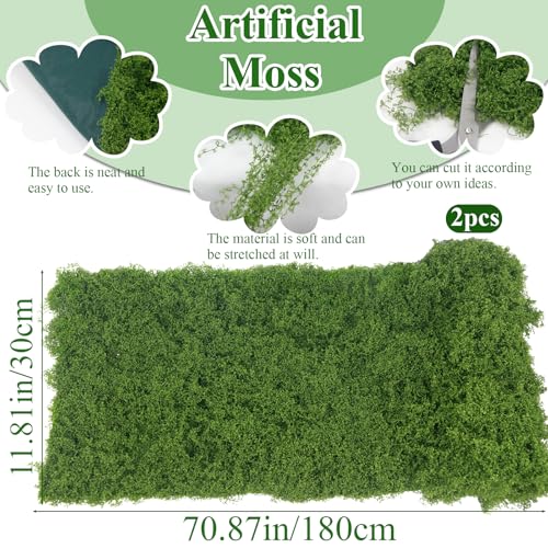 FAICOIA 2 Pcs Fake Moss Rolls Table Runner for Decoration 12" x 71" Artificial Moss for Plants Indoor Dark Green Faux Grass Rug for Planters Crafts DIY Table Fairy Garden Floral Wedding 30 x 180cm - color: Dark Green, 2 Pcs-12 X 71 Inch/30x180cm