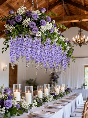 IPOPU 3.9FT Wisteria Artificial Flowers, 4PCS Purple Hanging Flowers, Silk Wisteria Flower with Long Stem for Tall Vase Filling Wedding Wall Backdrop Centerpieces Home Decoration (Purple) - color: Purple