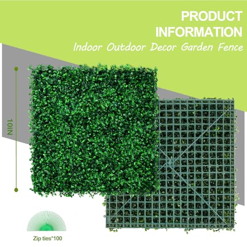 AOKIIE 10"x10" Artificial Grass Wall 24Pcs UV-Anti Boxwood for Outdoor | Grass Wall Panels UV-Anti & Weatherproof Boxwood Hedge, Privacy Greenery Screen for Outdoor Patio, Garden Fence Backdrop - size: 10X10 24PCS