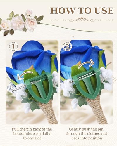 eZAKKA Wristlet Corsage and Boutonniere Set, Blue Corsage for Men, Flower Rose Wrist Corsage Bracelets Decorations for Wedding Party Prom Suit - color: blue