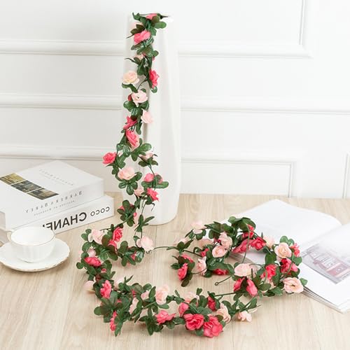 3PCS Artificial Flowers Spring Flower Garland 23.7FT Artificial Rose Vine Hanging Decoration for Wedding Wall Arch Party Backdrop (Pink) - color: Pink