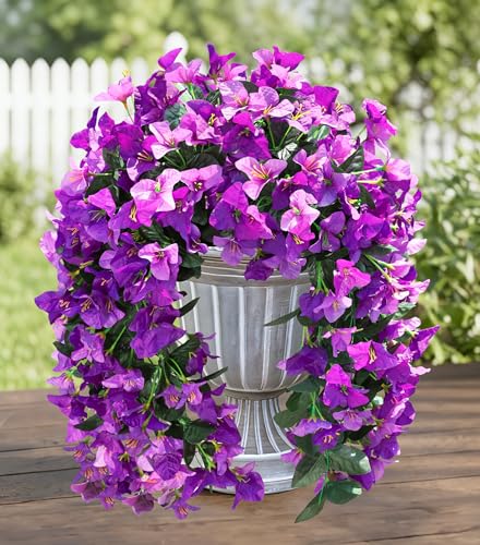 HyeFlora Bougainvillea Artificial Hanging Flowers Plants for Outdoors Decoration, 2pcs Fake Flowers Silk Bougainvillea Vines Realistic UV Resistant Faux Flowers for Outside Planters Porch Patio, Mix - color: Fuchsia + Light Fuchsia
