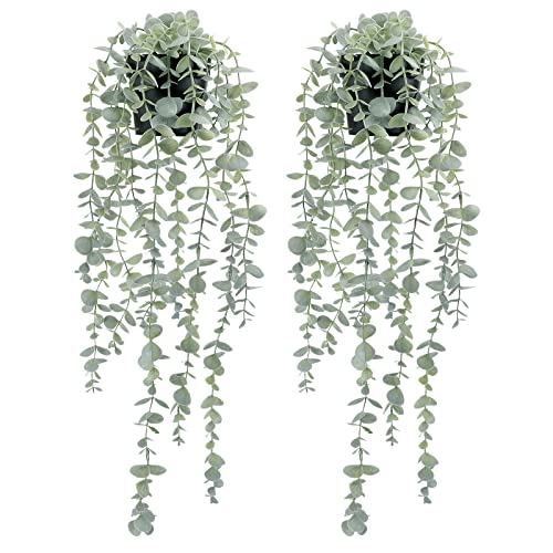 COCOBOO 2 Pcs Artificial Eucalyptus Plants Shelf Hanging Fake Plant in Pot for Wall Bedroom Home Patio Indoor Outdoor Decor - size: 5.9in-24in