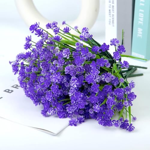 6 Bundles Artificial Flowers for Outdoors Fake Plastic Plants Faux Shrubs Greenery UV Resistant for Spring Summer Garden Patio Window Box Office Table Kitchen Home Decoration (Purple) - color: 6bundles--flower Purple
