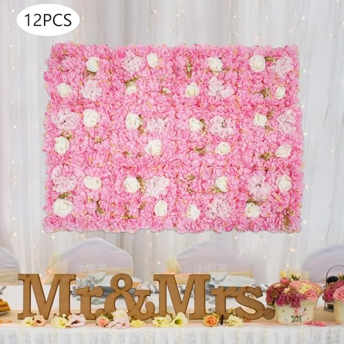 12 Pcs Flower Wall Backdrop,15"x15" 3D Floral Wall Panel,Artificial Silk Flower Wall Background for Wedding Celebrations,Festive Party Backdrops,Home Decor (Pink) - color: Pink