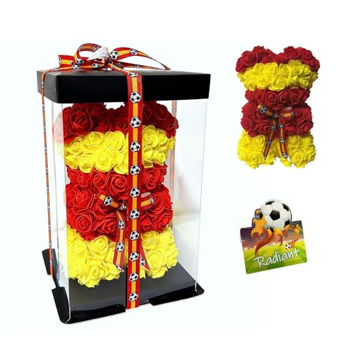 Spain Artificial Rose Flower Bear,Perfect Romantic Gift for Her, Valentine's Mother's Day, Christmas, Birthday,Thanksgiving Party Anniversary Girl Friend Wife Light Strips and Greeting Cards (ES) - color: Es