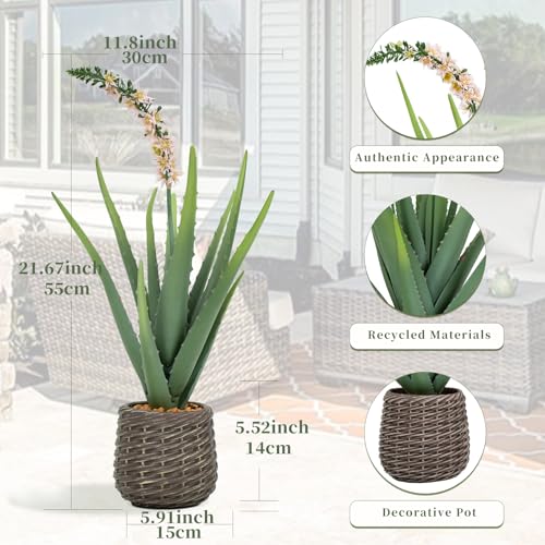 1.8ft Artificial Agave Plants, 22" Fake Aloe Vera Plant with 13 Leaves in Brown Pot, Large Faux Floor Plant for Home Office Hotel Bedroom Patio Balcony or Garden Indoor Decor - size: 22"