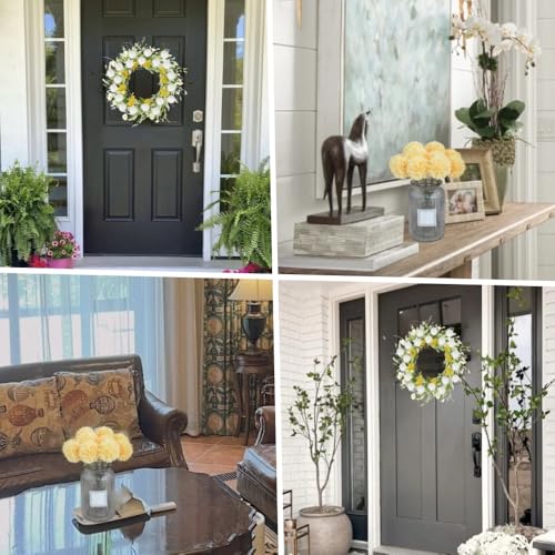 Artificial Chrysanthemum Ball Flowers Hydrangea Arrangement Bouquet Presents Decor 10pcs Without Vase (Yellow) - color: Yellow