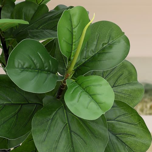 6ft Artificial Fiddle Leaf Fig Tree,Modern Potted Ficus Lyrata Faux Plant,Fake Artificial Tree with Dried Moss for Indoor Porch House Office Housewarming Home