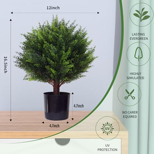 Artificial Cedar Tree - 2pcs Faux Shrub Plants, Hand Trimmed, UV Resistant, Low Maintenance, Suitable for Indoor and Outdoor Decoration (16.5 inches) - size: 16.5in