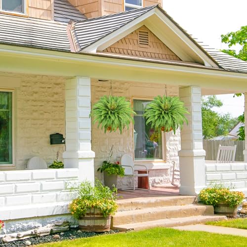 Artificial Ferns for Outdoors & Indoors, 45" Fake Ferns with 63 Fronds, Large Faux Fern Greenery Plants Ideal for Entrance Planter Porch Garden Hall Home Office Decor, Hanging or Potted - size: 63 fronds-1p
