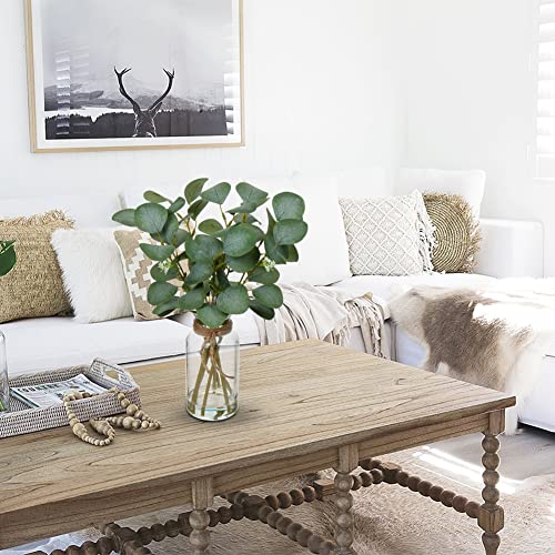 Briful Artificial Eucalyptus Stems in Glass Vase with Faux Water, 14" Fake Plant Eucalyptus Leaves for Home Farmhouse Wedding Centerpiece Bathroom Décor, 2 Packs - color: Clear Dual