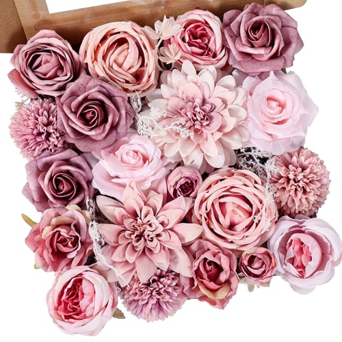 Artificial Flowers Dusty Pink Silk Roses, Fake Flowers for DIY Wedding Bouquets Bridal Shower Centerpieces, Floral Arrangements for Table Decorations Birthday Party Home Decor Indoor Outdoor - color: Vintage Pink