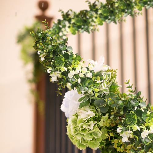 6FT Eucalyptus Garland with Flowers, 2 Pack Artificial Greenery Garland Hanging Summer Eucalyptus Garland Suitable for Table Wedding Backdrop Arch Wall Party UV Protected Indoor Outdoor Decor - size: 2 Pack