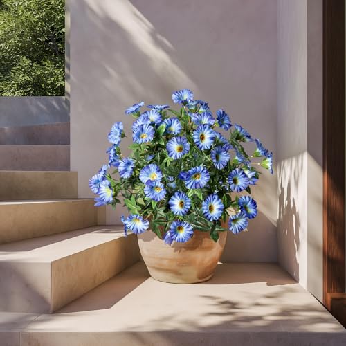 Blue Artificial Morning Glory Flowers for Outdoor Planters, Premium UV Resistant Silk Faux Flowers for Porch, Hanging Basket & Window Box, Lifelike Floral Arrangement, No Pot 13.3“ 4 Bundles - color: Blue 4pcs