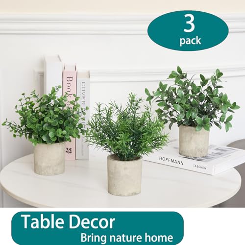 3 Pack Small Potted Fake Plants for Desk Shelf Beedroom Decor | Dark Green Artificial Eucalyptus in paper Pul, Faux Greenery Perfect for Bathroom Kitchen Farmhouse Coffee Room Home Decor - color: Dark Green