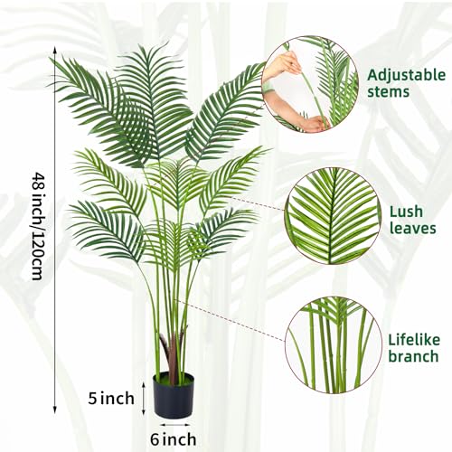HAIHONG 4FT Artificial Palm Tree,Faux Areca Palm Plant with Real Touch Leaves and Adjustable Branches,Fake Tropical Palm Tree for Home Office Indoor Outdoor Modern Decoration - color: Areca Palm Plant, size: 2ft 6in
