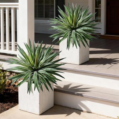 Artificial Agave Plant Fake Agave Planters for Indoor Outdoor Faux Agave Plants Real Touch Realistic Greenery for Home Living Room Office Bathroom Garden Front Porch Patio Decor (21inch-2 Pcs White) - size: 21inch-2 Pcs White