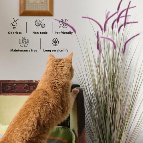 KOL Artificial 5ft 2-Pack Horsetail Reed Grass, 59in Tall Artificial Indoor Outdoor Fake Grass Plant, Home Office Décor Artificial Plants in Pot Faux Plant Greenery, Wedding Decor, Purple - color: Purple