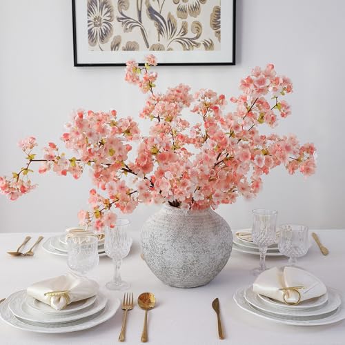 mizii 3Pcs Artificial Pink Cherry Blossom Branches 40" Fake Silk Cherry Blossoms Flowers with Long Stem for Wedding Decorations Table Centerpieces Vase Arrangement Home Decor (Pink) - color: Pink