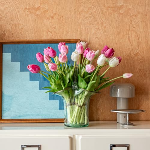 Artificial Tulips Flowers,Soft Touch Latex Bouquet, Fake Tulips,Spring Wedding Home Room Table Centerpiece Decor - color: 40pcs Th(no Vase)