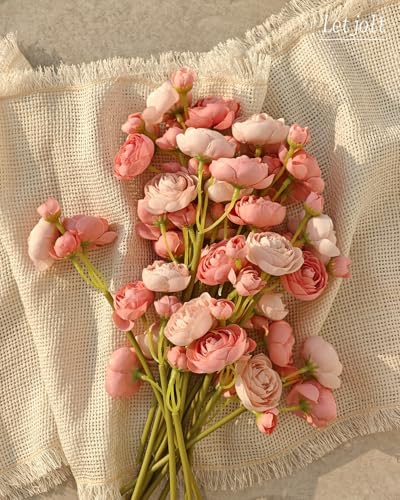 Letjolt Ranunculus Artificial Flower Deep Pink, 18 Pcs | Silk, Wedding Bouquet, Engagement Centerpieces, Bridal Shower Decorations - color: Deep Pink