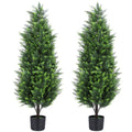 4FT Tall Artificial Cedar Topiary Trees Set of 2, Artificial UV Resistant Potted Plants, Faux Bushes Fake Shrubs for Outdoor Indoor Home Entryway Front Porch Garden Patio Offices Living Room Decor