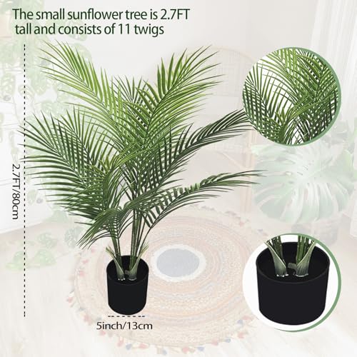 Artificial Palm Plant 2.7FT Fake Palm Tree with 12 Trunks Perfect 32 inch Faux Tropical Palm Plants in Pot for Indoor Outdoor House Home Office Garden Modern Decor Housewarming Gift (2Pack) - size: 2.65FT