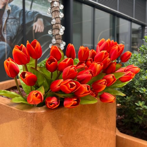 Artificial Fake Flowers Tulip for Outdoor Decoration,UV Resistant Faux Plastic Fabric Greenery Shrubs Plants Fake Flowers Hanging Planter Kitchen Home Garden Wedding Decor (Orange) - color: Orange